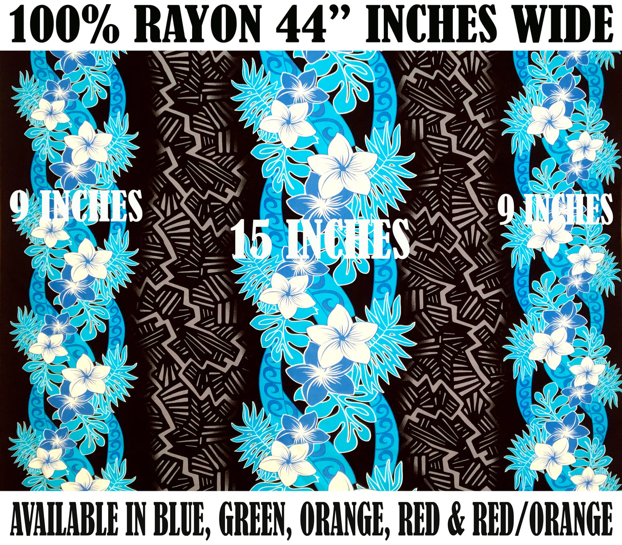 Triple Tropical Border Rayon Fabric - Tropical Border Print, 45" Width (1 Yard)