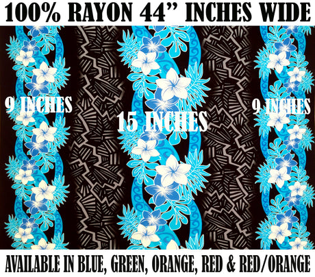 Triple Tropical Border Rayon Fabric - Tropical Border Print, 45" Width (1 Yard)