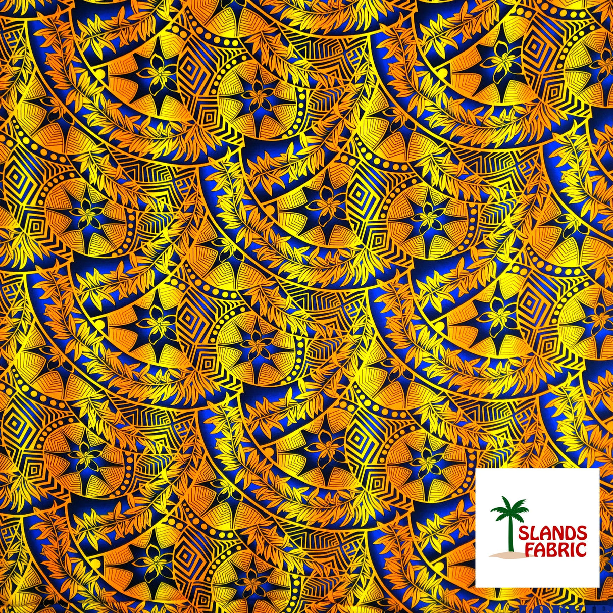 Plumeria Star Design Rayon Fabric - Gold/Navy, Gold/Brown, Red/Black, Crimson/Navy, Tropical Star Print, 36" X 44" (1 Yard)