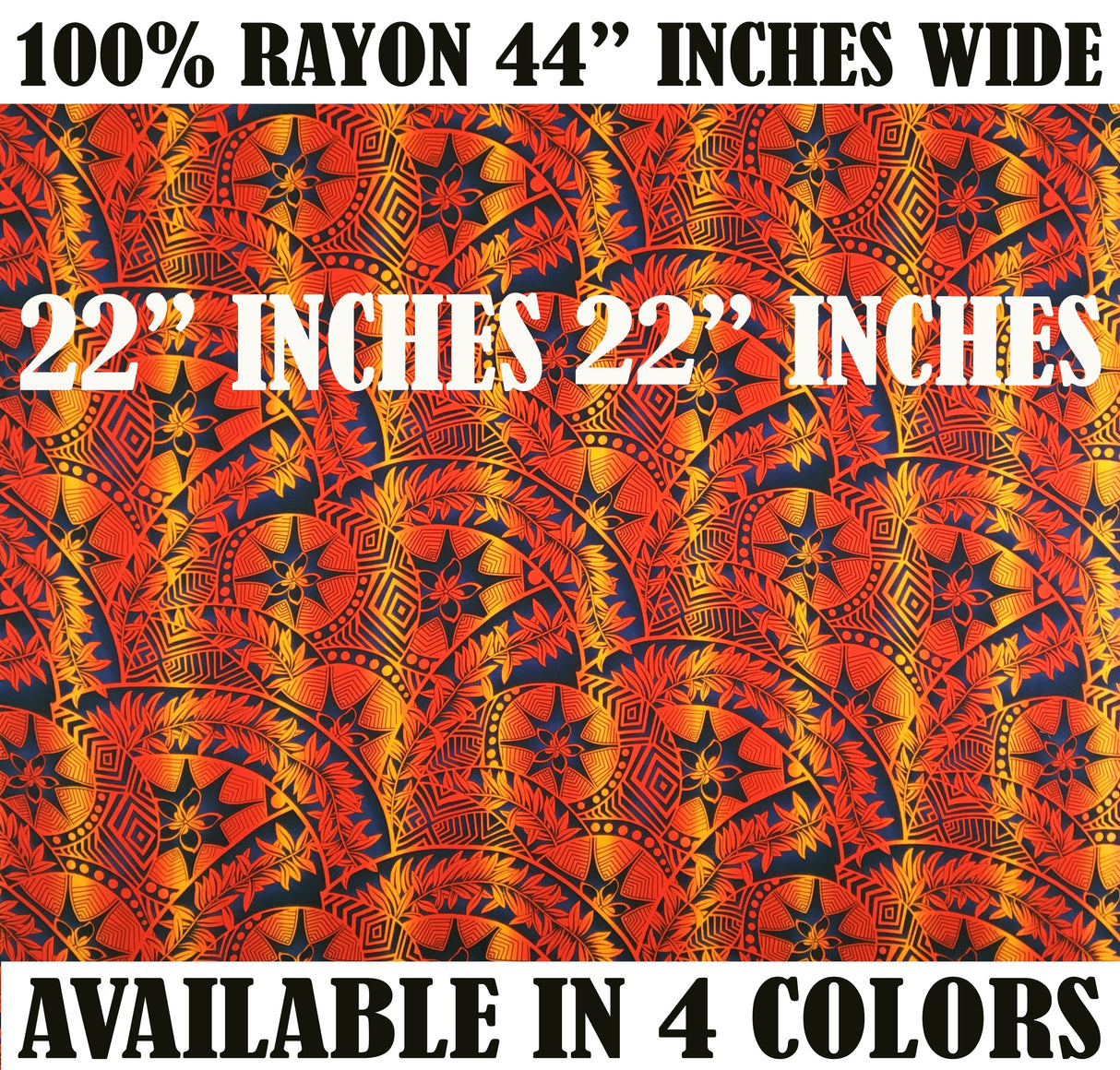Plumeria Star Design Rayon Fabric - Gold/Navy, Gold/Brown, Red/Black, Crimson/Navy, Tropical Star Print, 36" X 44" (1 Yard)