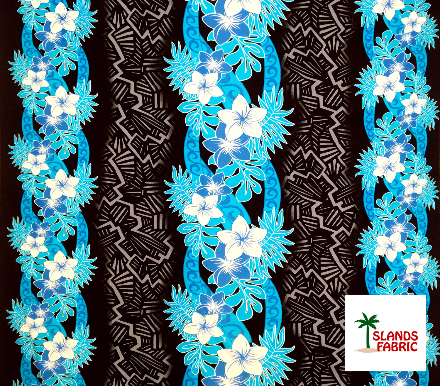 Triple Tropical Border Rayon Fabric - Tropical Border Print, 45" Width (1 Yard)