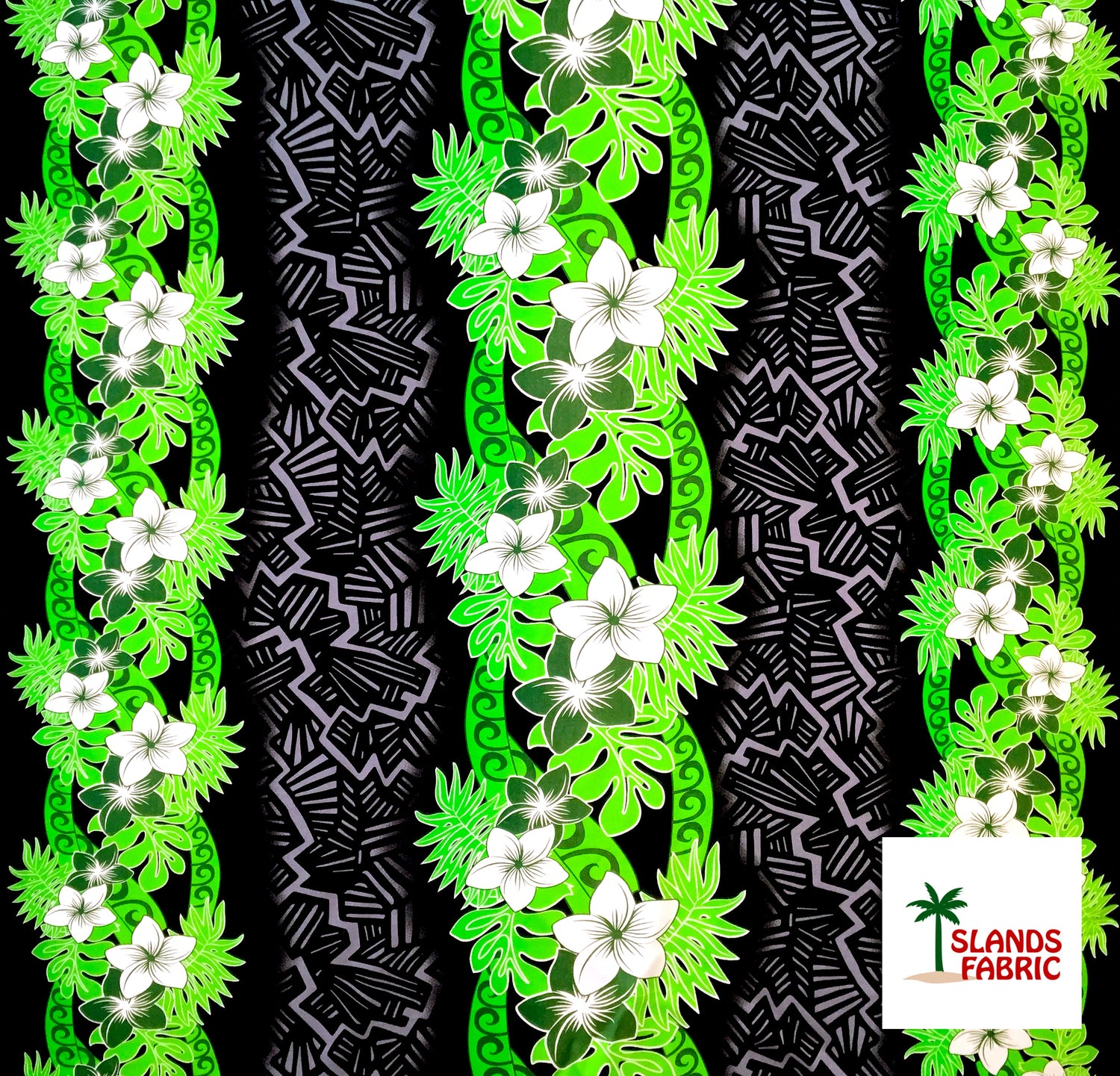 Triple Tropical Border Rayon Fabric - Tropical Border Print, 45" Width (1 Yard)