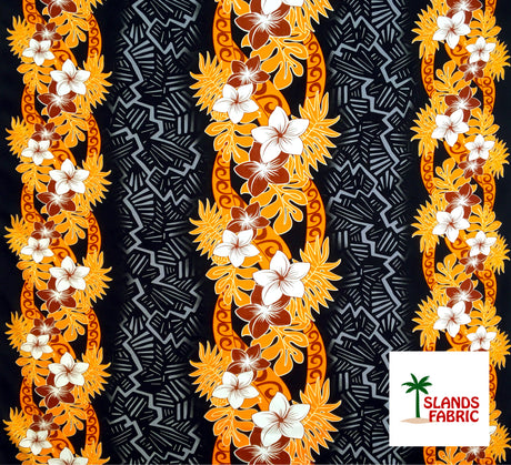 Triple Tropical Border Rayon Fabric - Tropical Border Print, 45" Width (1 Yard)