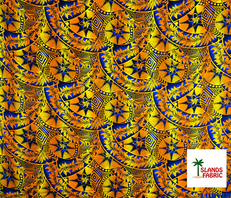 Plumeria Star Design Rayon Fabric - All Over Tiki Print, 44" Width (1 Yard)