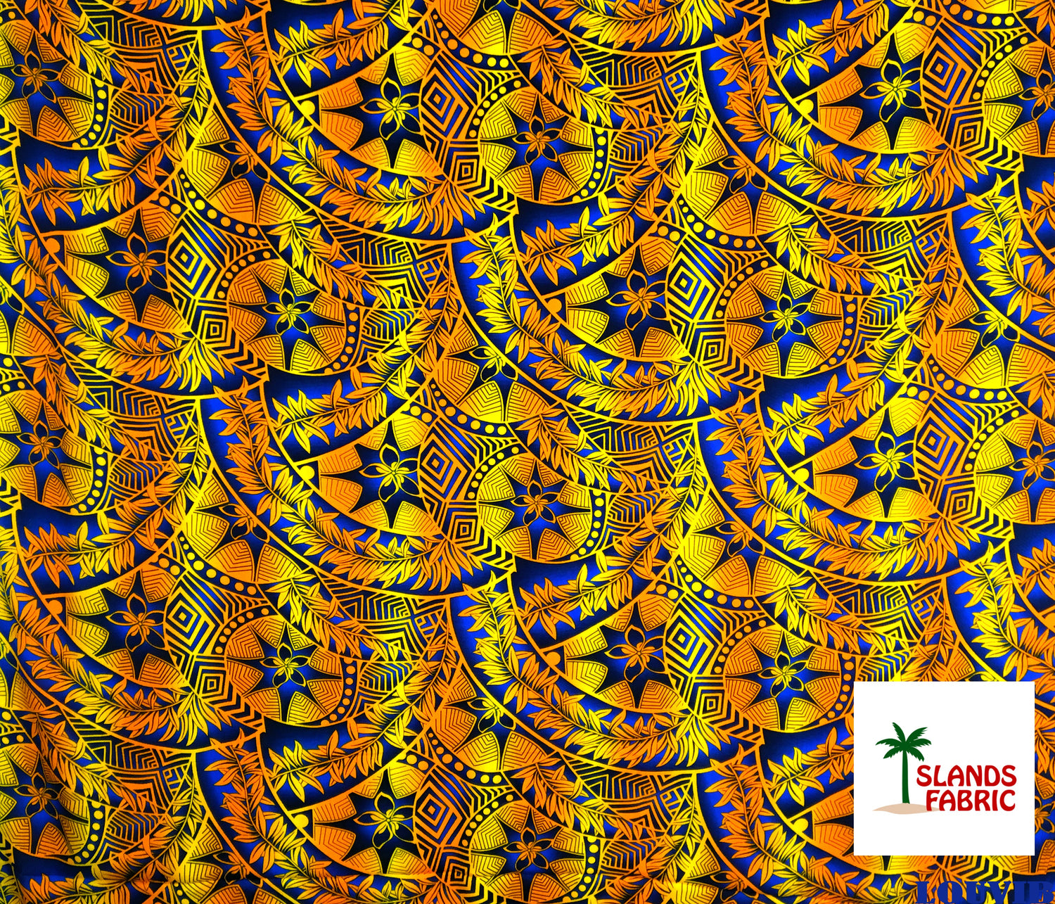 Plumeria Star Design Rayon Fabric - All Over Tiki Print, 44" Width (1 Yard)