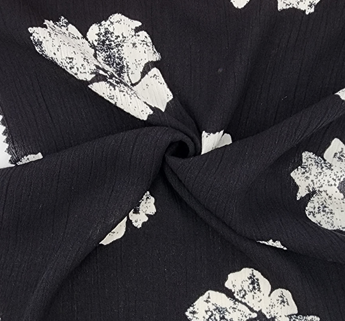 Rayon Crinkle 1D1112 Rayon Fabric - Black/Off White Crinkle, 50/52" Width