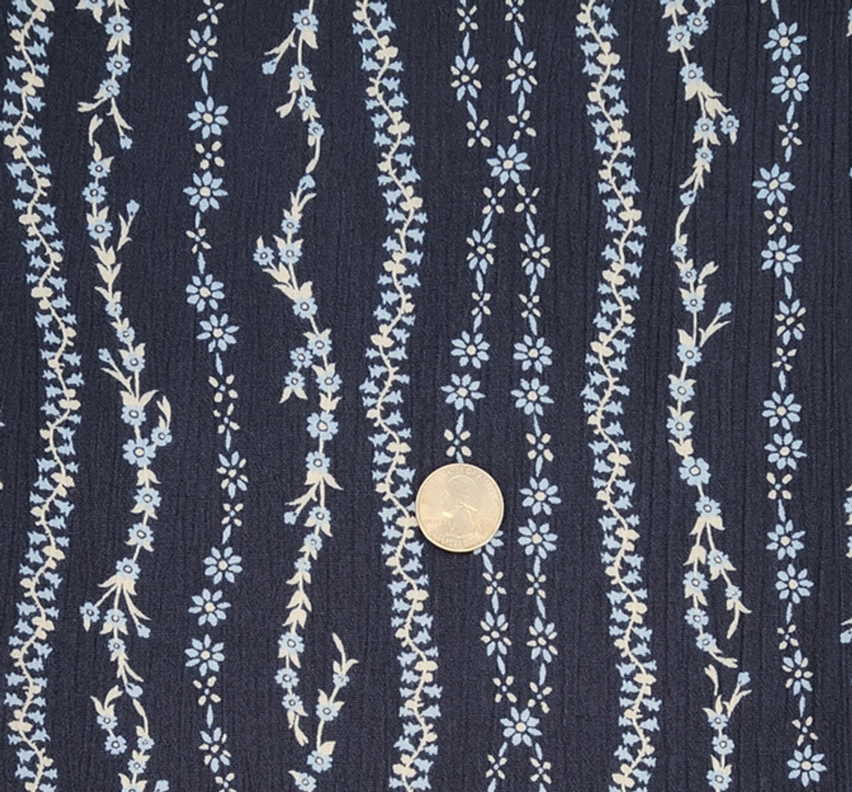 1 Yard Navy Blue Rayon Crinkle Apparel Fabric, 100% Rayon, 50/52” Wide