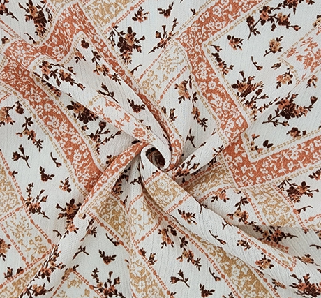 Rayon Crinkle 1D1659 100 Percent Rayon Fabric - Ivory/Coral, Crinkle Texture, 50/52" Width