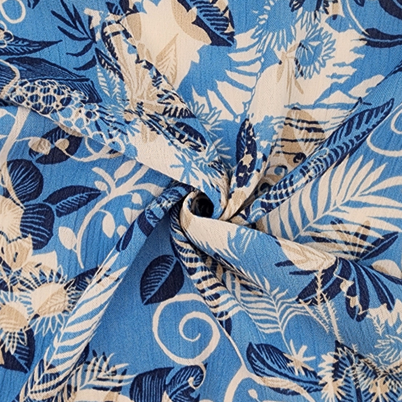 1 Yard Blue Rayon Crinkle Fabric 50/52" Lightweight Textured Material for Dresses &amp