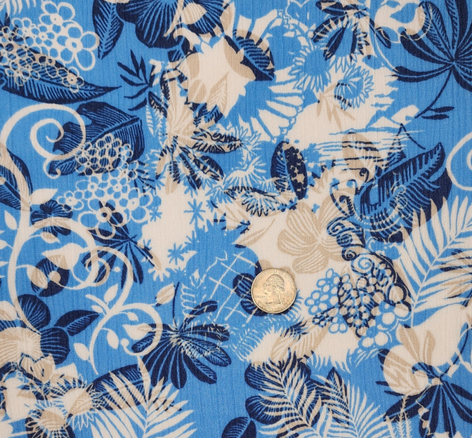 Rayon Crinkle 1D1822 Blue Rayon Fabric - Blue Textured, 50/52" Width