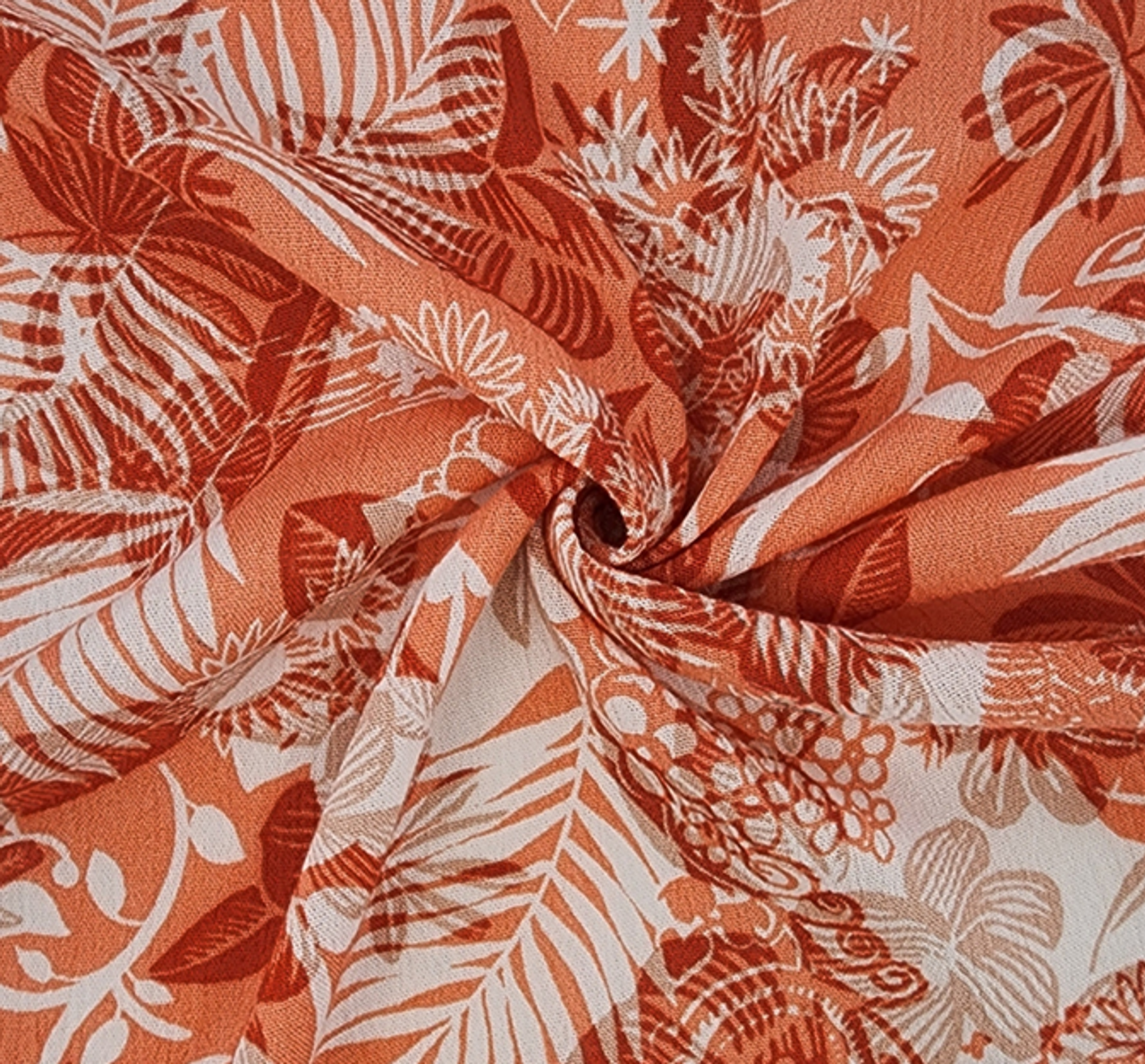 1 Yard Orange Breathable Rayon Crinkle Fabric Lightweight Textured Apparel Width 50/52"