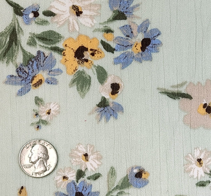 1D1583 Butterfly Green Rayon Crinkle Fabric - Butterfly Green Textured Crinkle, 50/52" Width (1 Yard)