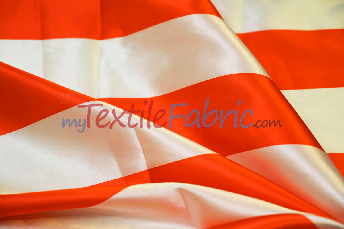 3 Inch Stripe Charmeuse Satin Fabric - Red 3 Inch Stripe, 58/60" Width (1 Yard)