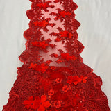 VT-33 Sequin 3D Lace Fabric With Embroideries On Mesh With Pearls - Baby Blue, 33-Cm Width