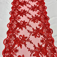 VT-18 Red Sequin Lace Fabric With Embroideries On Mesh - Red Embroidered Sequin Lace, 3 Yard, 6 Yard, 9 Yard