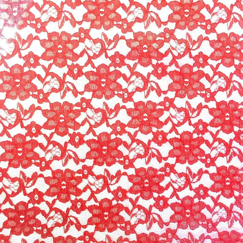 Red Raschel Lace Polyester Fabric - Red French Floral, 60" Width
