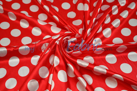 Polka Dot Charmeuse Satin Fabric - 58/60" Width, Multiple Colors, 1.5" Dots (1 Yard)