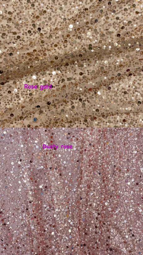 BPS Mesh Lace Polyester Fabric - Dusty Rose Beads, Pearls, Sequins, 60" Width
