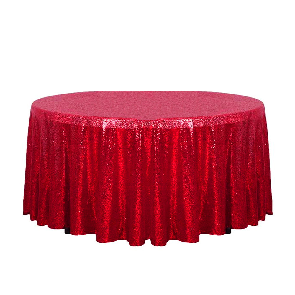 132″ Red Glitz Sequin Round Tablecloth
