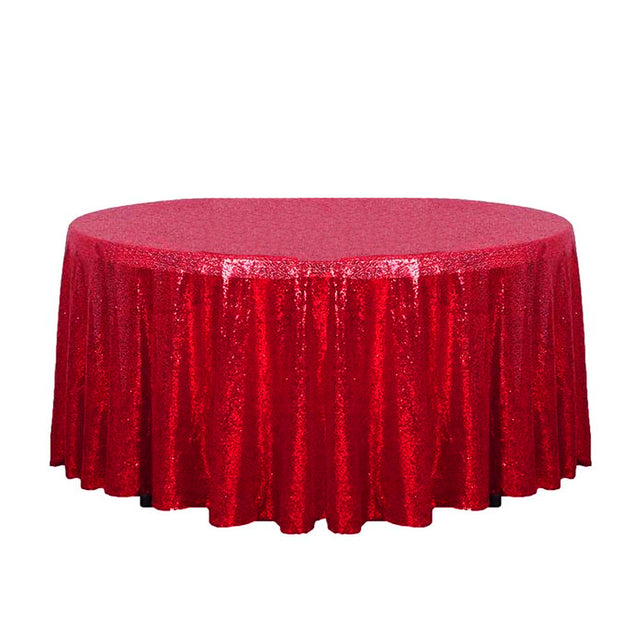132″ Red Glitz Sequin Round Tablecloth