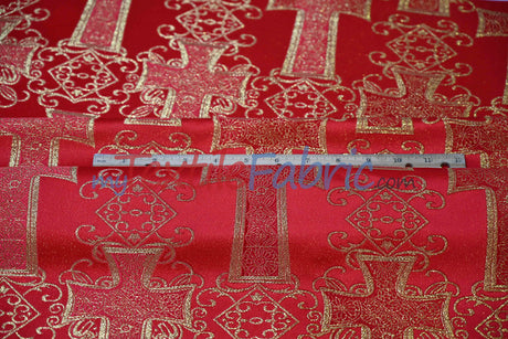 Religious Cross Brocade 100 Percent Polyester Fabric - Elegant Cross Motif, 60" Width (1 Yard)