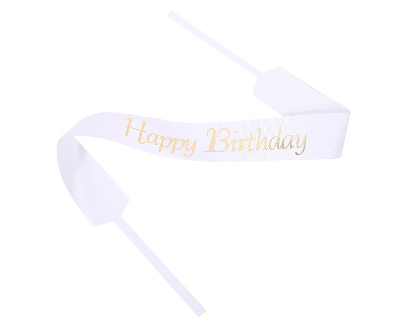 2" x 33" White "HAPPY BIRTHDAY" Gold Printed Grosgrain Ribbon Bouquet Banner - Pack of 12
