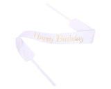 2" x 33" White "HAPPY BIRTHDAY" Gold Printed Grosgrain Ribbon Bouquet Banner - Pack of 12