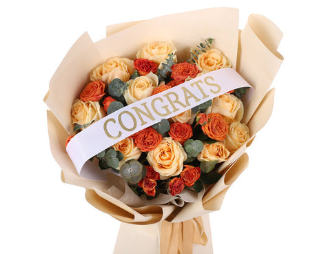 2" x 33" White "CONGRATS" Gold Printed Grosgrain Ribbon Bouquet Banner - Pack of 12