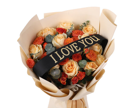 2" x 33" Black "I LOVE YOU" Gold Printed Grosgrain Ribbon Bouquet Banner - Pack of 12