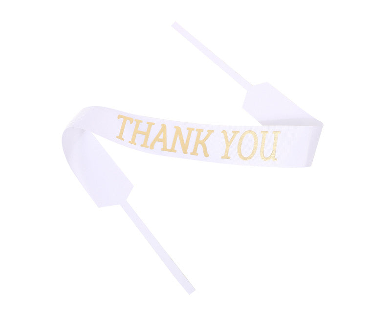 2" x 33" White "THANK YOU" Gold Printed Grosgrain Ribbon Bouquet Banner - Pack of 12