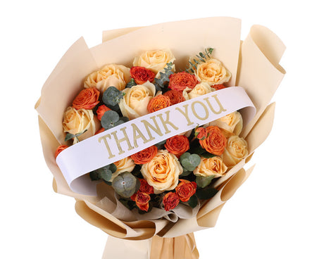 2" x 33" White "THANK YOU" Gold Printed Grosgrain Ribbon Bouquet Banner - Pack of 12