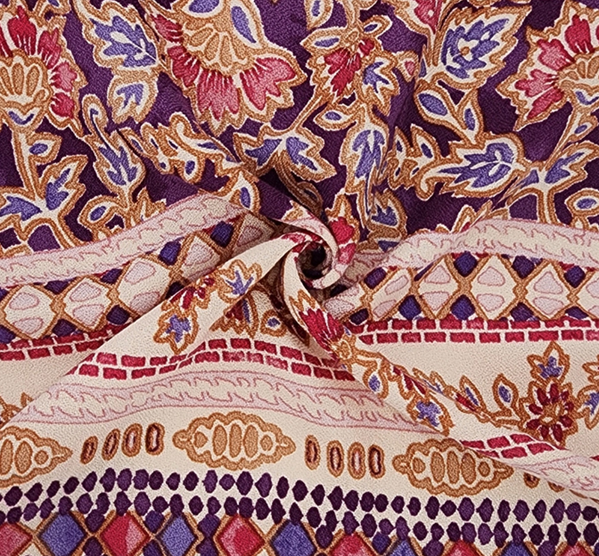 Rayon Messy Crepe 1D1877 Rayon Fabric - Purple, Double Border, 55/56" Width