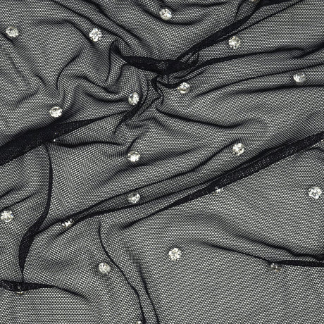 Stellar Rhinestone Stretch Mesh Fabric - Rhinestone Embellished Stretch Mesh, 54/55" Width, 2-Way Stretch (1 Yard)