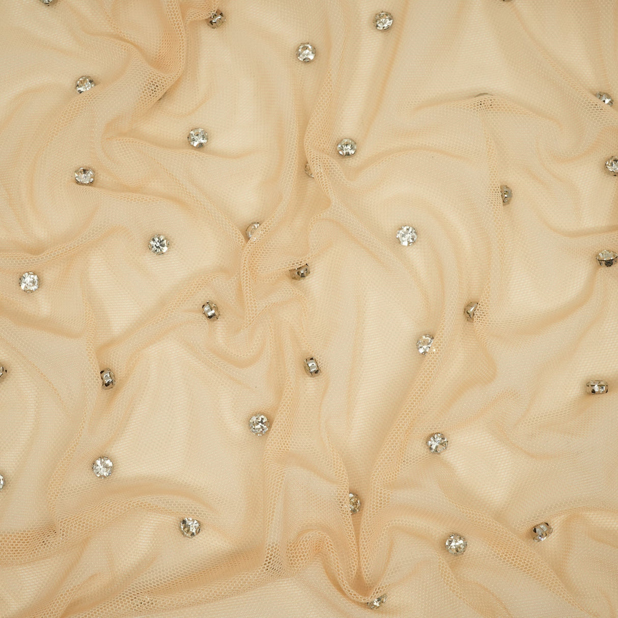 Stellar Rhinestone Stretch Mesh Fabric - White, Off White, Nude, Black, 54/55" Width (1 Yard)