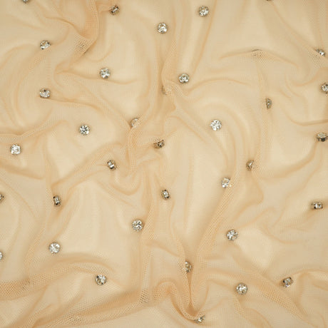 Stellar Rhinestone Stretch Mesh Fabric - White, Off White, Nude, Black, 54/55" Width (1 Yard)
