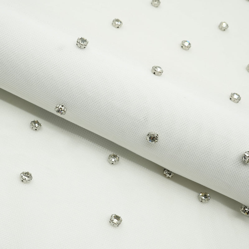 Stellar Rhinestone Stretch Mesh Fabric - Rhinestone Embellished Stretch Mesh, 54/55" Width, 2-Way Stretch (1 Yard)