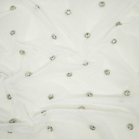Stellar Rhinestone Stretch Mesh Fabric - White, Off White, Nude, Black, 54/55" Width (1 Yard)