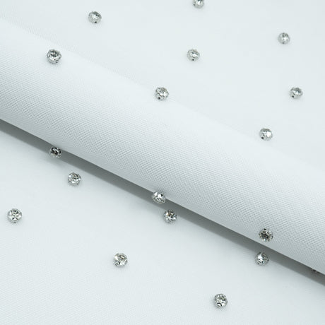 Stellar Rhinestone Stretch Mesh Fabric - Rhinestone Embellished Stretch Mesh, 54/55" Width, 2-Way Stretch (1 Yard)