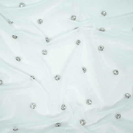 Stellar Rhinestone Stretch Mesh Fabric - Rhinestone Embellished Stretch Mesh, 54/55" Width, 2-Way Stretch (1 Yard)