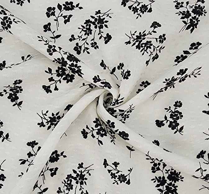 Rayon Jacquard Dobby Dot 1D1272 Rayon Fabric - Off White/Black Dobby Dot, 53/54" Width (1 Yard)