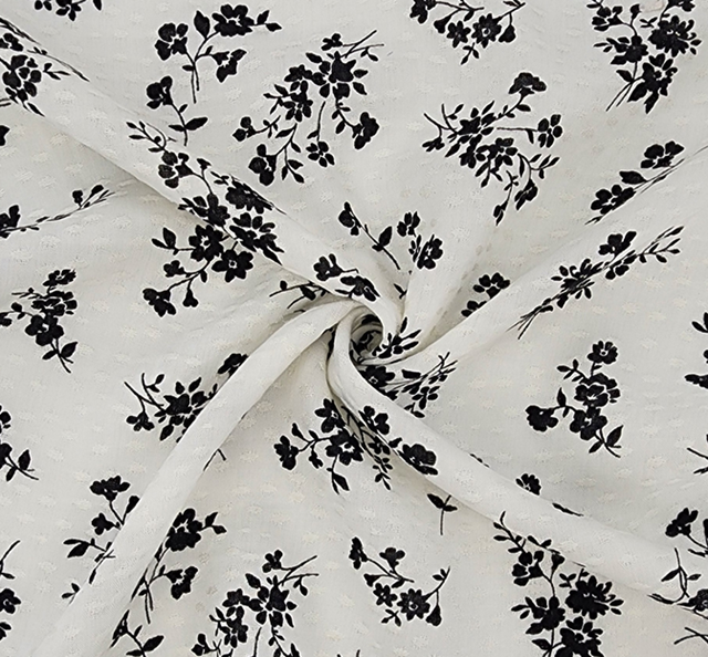 Rayon Jacquard Dobby Dot 1D1272 Rayon Fabric - Off White/Black Dobby Dot, 53/54" Width (1 Yard)