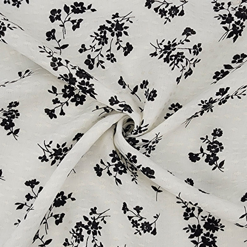 1 Yard Off White Black Rayon Dobby Dot Fabric Lightweight Jacquard Material for Blouses 53/54" Wide
