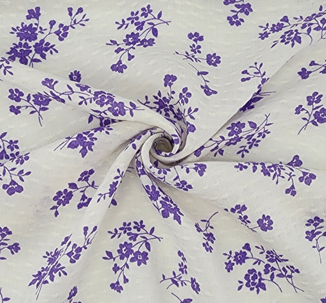 1D1272 Rayon Jacquard Fabric - Off White/Purple Dobby Dot, 53/54" Width