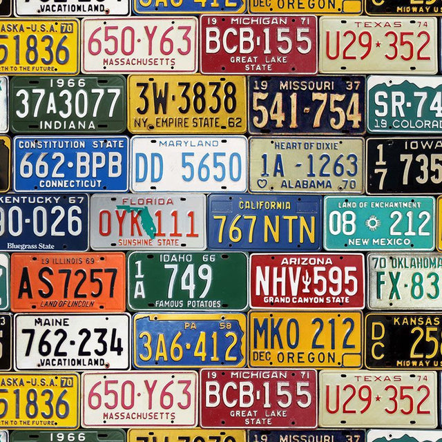 Cotton Route 66 License Plates Fabric 44/45" Multi-Color
