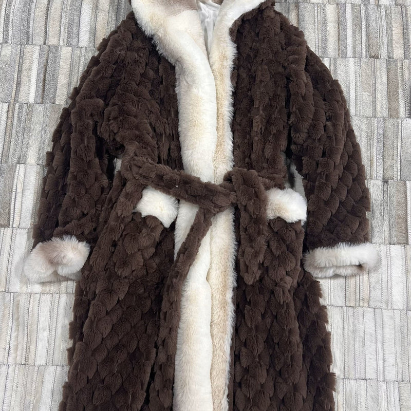 Rexa Robe 4 Luxury Faux Fur Jacket Robe with Hood and Velvet Insert