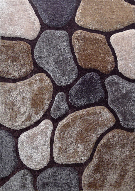 Soft Cozy 3D Rock Design Polyester Fabric - Hand Carved Rock Pattern, 5' X 7', Earth, Ivory, Steel (1 Rug)