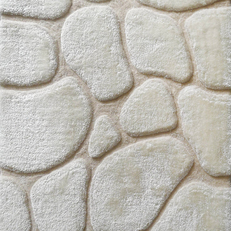 Soft Cozy 3D Rock Design Polyester Fabric - Hand Carved Rock Pattern, 5' X 7', Earth, Ivory, Steel (1 Rug)