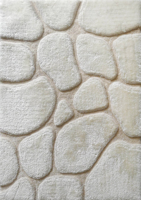 Soft Cozy 3D Rock Design Polyester Fabric - Hand Carved Rock Pattern, 5' X 7', Earth, Ivory, Steel (1 Rug)