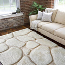Soft Cozy 3D Rock Design Polyester Fabric - Hand Carved Rock Pattern, 5' X 7', Earth, Ivory, Steel (1 Rug)