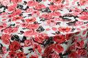 Rosewood Polyester Satin Fabric - Ivory Red Floral Print, 58/60" Width (1 Yard)
